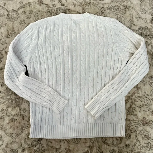 L.L. Bean Ivory Cable Knit Crewneck Sweater - Picture 3 of 6